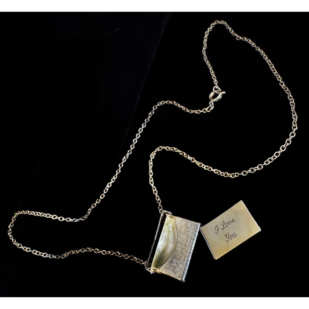 Vintage Envelope Locket Necklace 18" Message Note I Love You Gold Tone Keepsake